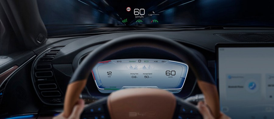 Màn hình hiển thị kính lái W-HUD Màn hình hiển thị thông tin cảnh báo trên kính chắn gió giúp bạn tập trung dễ dàng hơn khi điều khiển xe.